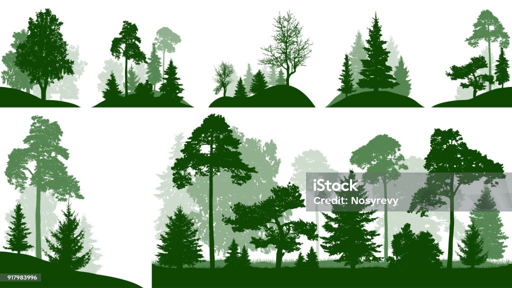 Forest set, trees in the park, silhouette isolated vector Tree stock vector