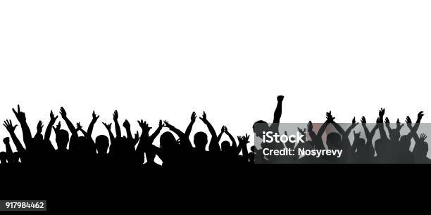 Silhouette Crowd Cheering Stock Illustration - Download Image Now - In Silhouette, Crowd of People, Cheering