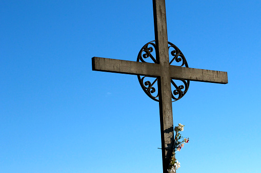 San Miguel Cross on the Hilltop of Montserrat, the Monastery of Santa Maria in Catalonia, Spain