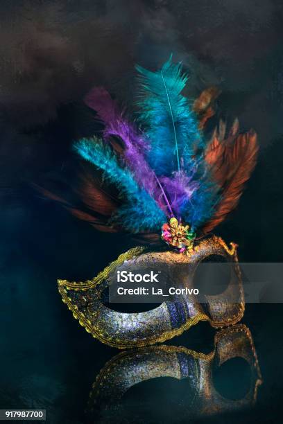 Masquerade Venetian Carnival Mask Female Theatrical Feathers Stock Photo - Download Image Now