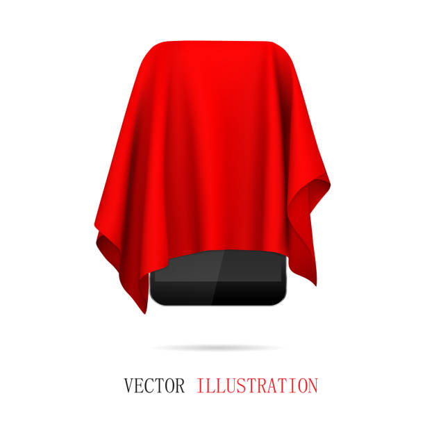 istock Phone covered red cloth, presentation of new smartphone, gift. 917988336