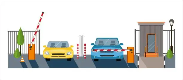 Vector illustration of Automatic Rising Up Barrier, automatic system gate for security