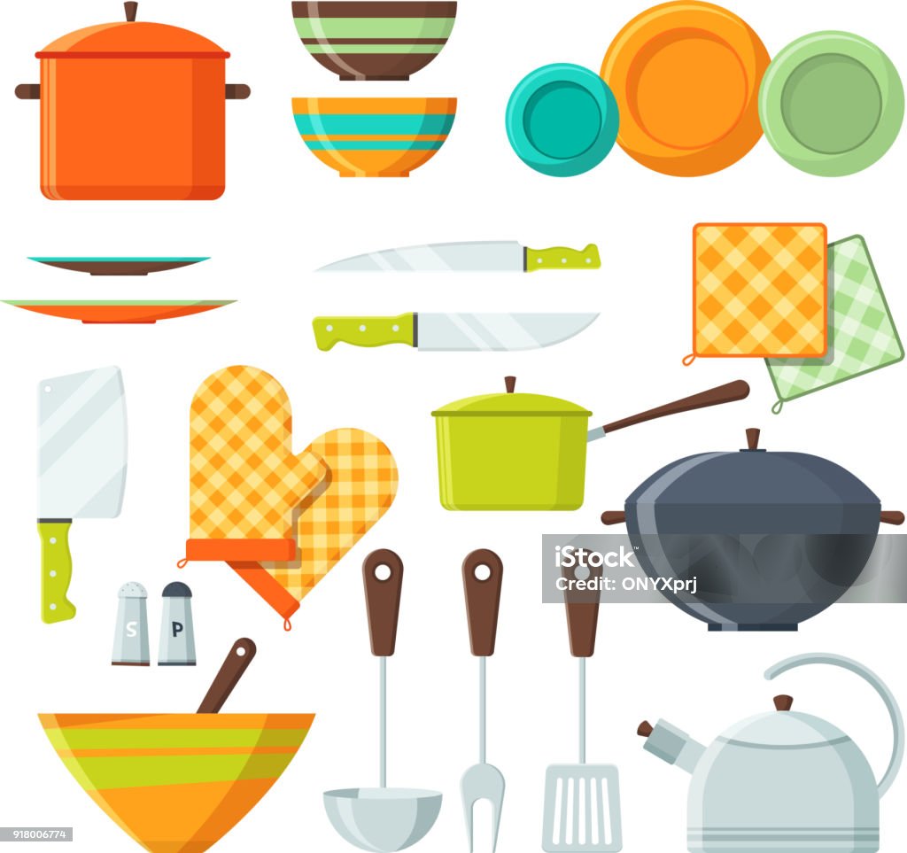 Tools In Kitchen Cartoon Bowl Fork And Other Kitchen Tools In Cartoon Style Stock Illustration ...