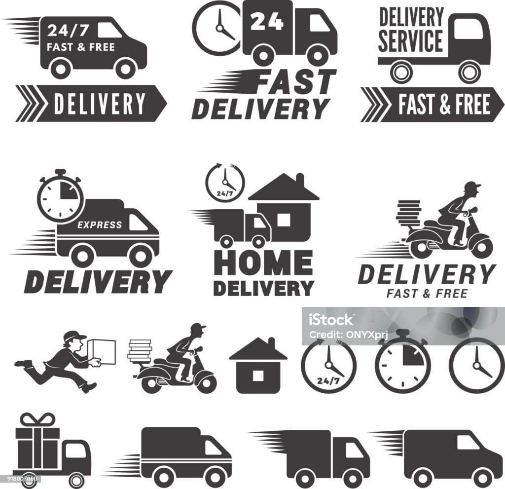 s set of fast delivery service. Vector labels isolate on white s set of fast delivery service. Vector labels isolate on white. Illustration of delivery service fast and free Delivering stock vector