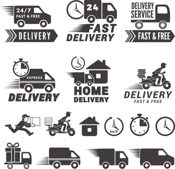s set of fast delivery service. Vector labels isolate on white s set of fast delivery service. Vector labels isolate on white. Illustration of delivery service fast and free logo mail stock illustrations