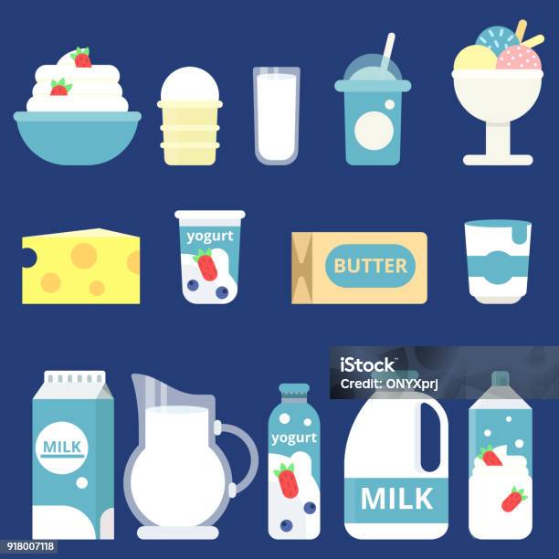 Illustrations Of Milk Products Cream Yogurt And Cheese Stock Illustration - Download Image Now