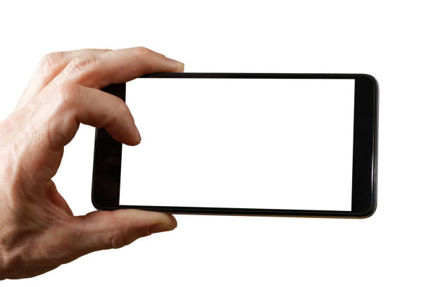 istock Human hand holding smartphone isolated on white 918011448