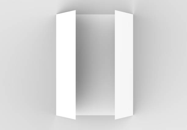 istock Double gate fold vertical brochure mock up isolated on soft gray background. 3D illustrating. 918011644