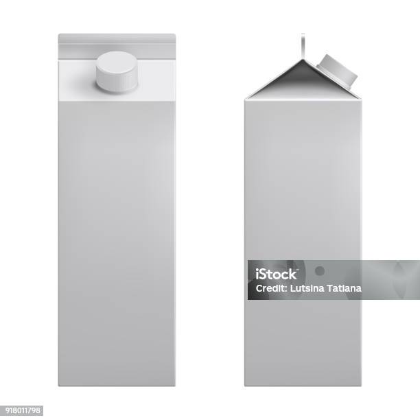 Boîte En Carton Blanc Maquette Vide Paquet Pour Le Lait Vecteur 3d Réaliste De Jus Vecteurs libres de droits et plus d'images vectorielles de Pack de lait