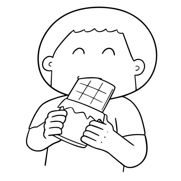ilustrações, clipart, desenhos animados e ícones de homem comendo chocolate - child valentines day candy eating