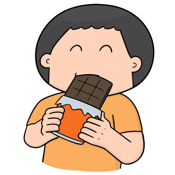 man 食べるチョコレート - child valentines day candy eating点のイラスト素材／クリップアート素材／マンガ素材／アイコン素材