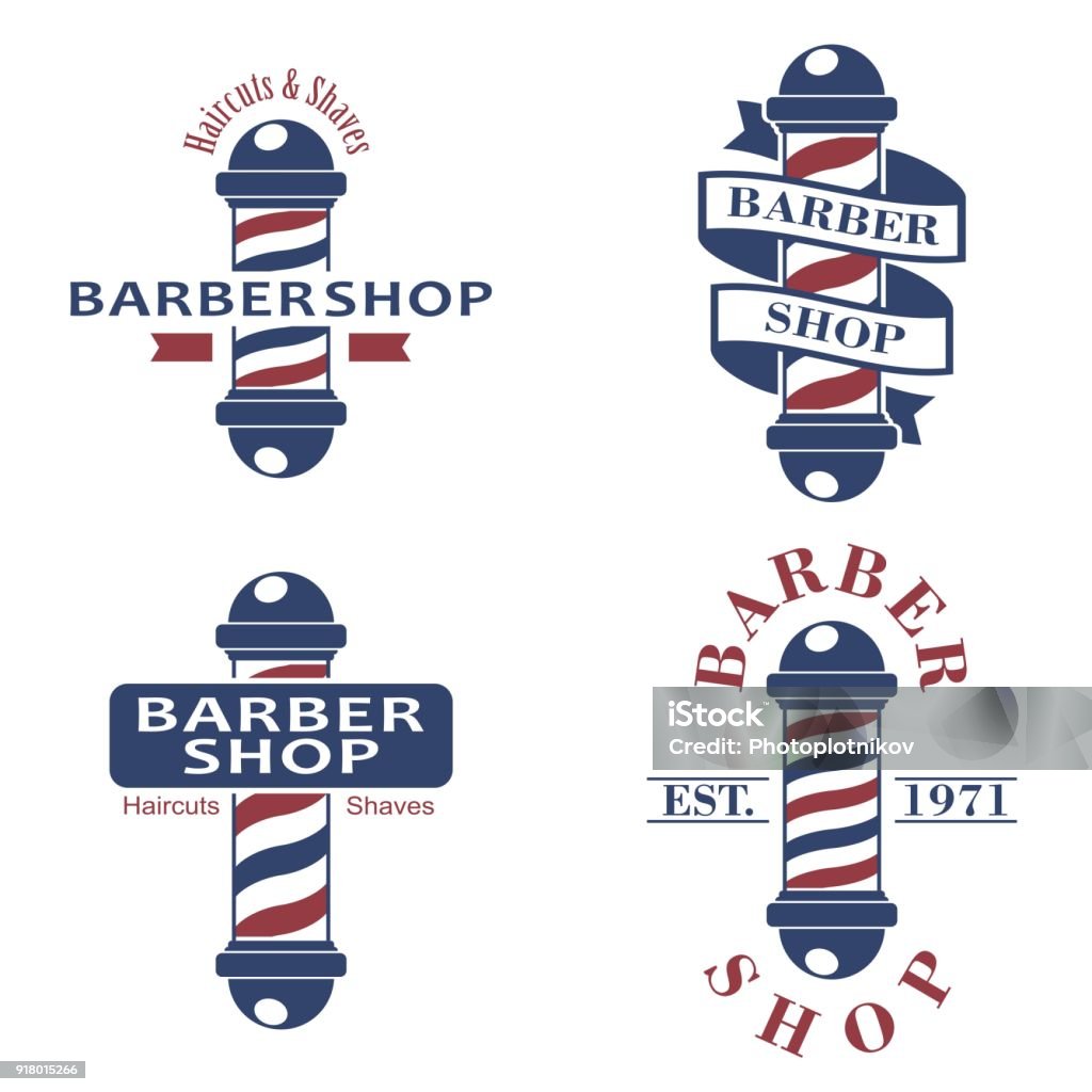 Barber shop poles set. Hairdressing saloon icons isolated on white background. Barbershop sign and symbol. Design elements collection for logo, labels, emblems. Vector Illustration Barber Shop stock vector