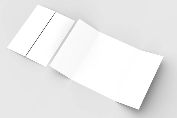 istock Double gate fold vertical brochure mock up isolated on soft gray background. 3D illustrating. 918015744
