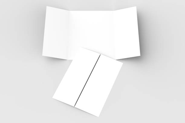 istock Double gate fold vertical brochure mock up isolated on soft gray background. 3D illustrating. 918015892