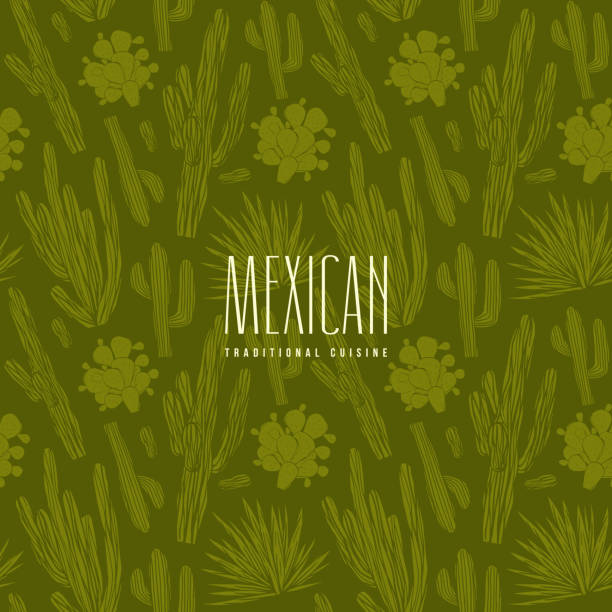 бесшовный узор с изображением кактусов - southwest usa floral pattern textile textured stock illustrations