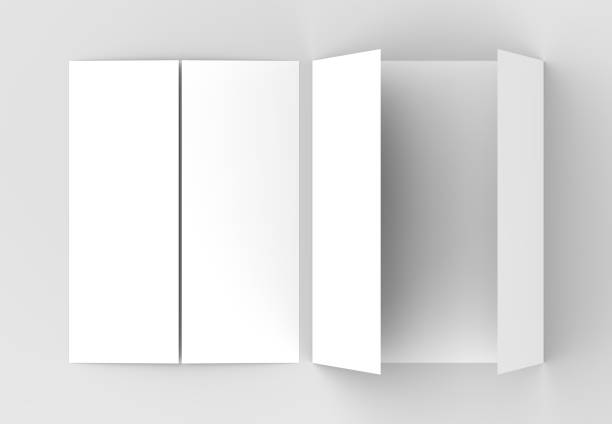 istock Double gate fold vertical brochure mock up isolated on soft gray background. 3D illustrating. 918018960