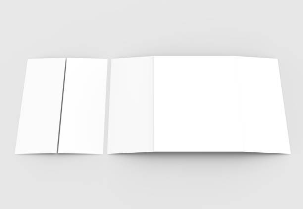 istock Double gate fold vertical brochure mock up isolated on soft gray background. 3D illustrating. 918023444
