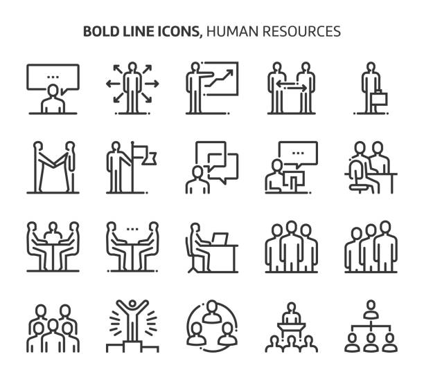 человеческие ресурсы, смелые иконки линии - businessman two people business person handshake stock illustrations