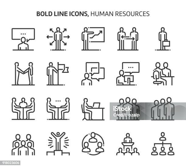 Human Resources Bold Line Icons Stock Illustration - Download Image Now - Two People, People, Editable Stroke