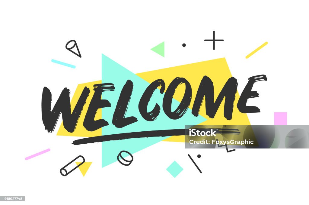 Welcome. Banner, speech bubble Welcome Banner, speech bubble, poster and sticker concept, geometric style with text welcome. Icon message welcome cloud talk for banner, poster, web. White background. Vector Illustration Welcome Sign stock vector