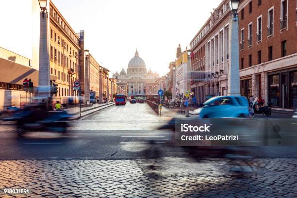 Beautiful Sunset In Rome On Old Cobblestone Streets Stock Photo - Download Image Now