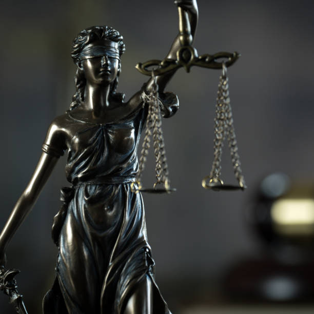 istock Law and Justice concept. Brown wooden background 918032746