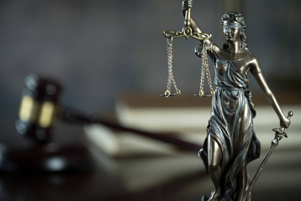 istock Law and Justice concept. Brown wooden background 918032856