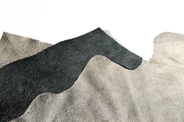 istock Set of gray genuine leather isolated on white background. 918039050