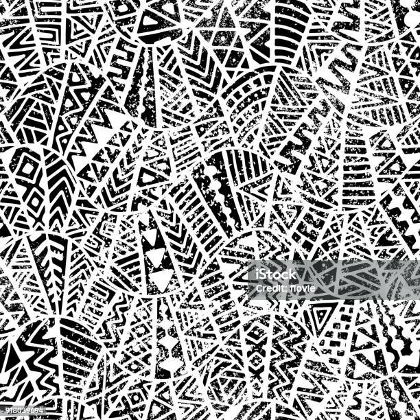 Seamless Geometric Pattern Grunge Texture Stock Illustration - Download Image Now - Pattern, Indigenous Culture, Aztec Civilization