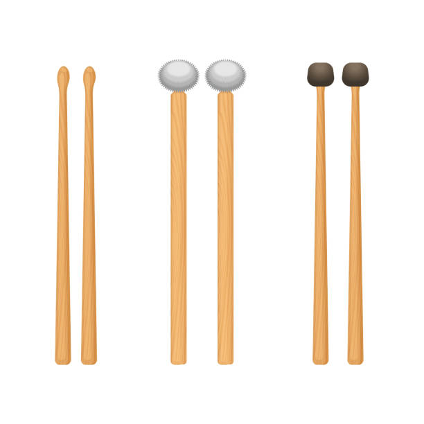 ilustraciones, imágenes clip art, dibujos animados e iconos de stock de palillos de tambor de madera profesional con conjunto de extremos redondeados - wood sticks