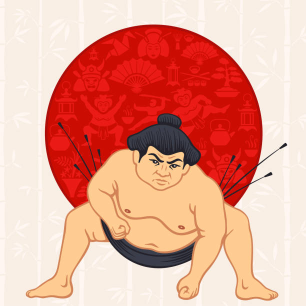 분재 sumo wrestler - asian culture bamboo zen like red stock illustrations
