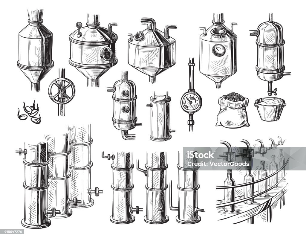 alcohol distillation process. alcohol distillation process. Vector illustration Distillery stock vector