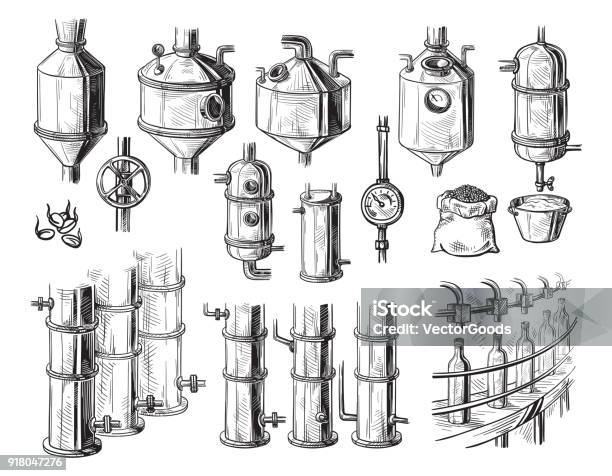 Alcohol Distillation Process Stock Illustration - Download Image Now - Distillery, Fermenting, Illustration