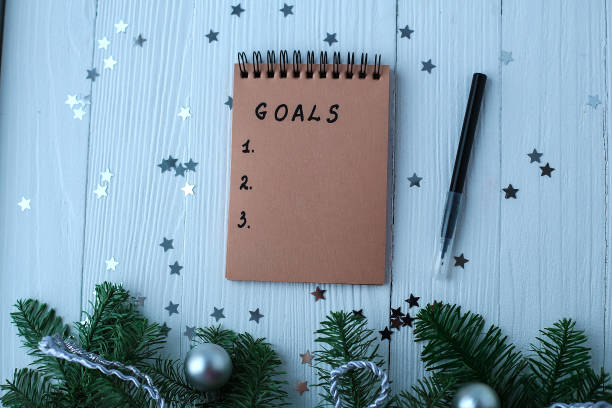 istock A Notepad on a wooden table near the Christmas tree. Notebook to 918057182