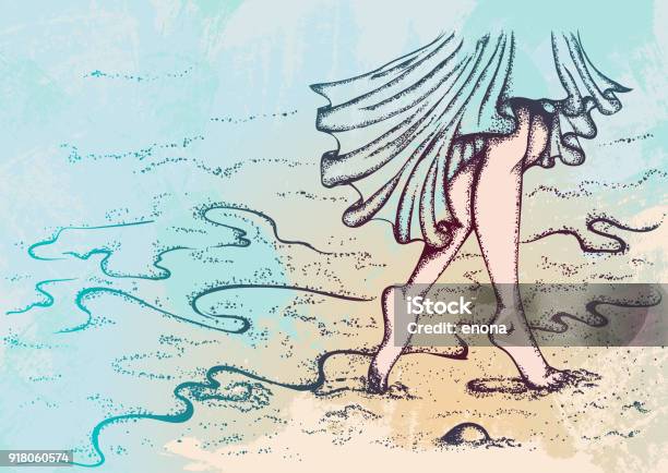 Female Legs Walking On Beach Stock Illustration - Download Image Now - Beach, Footprint, Walking