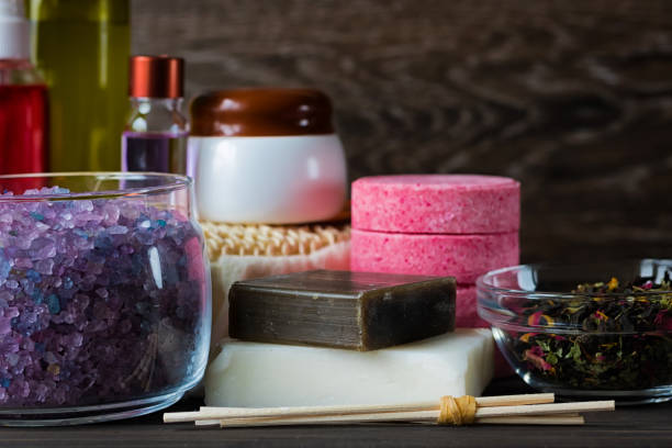 istock Spa items on a dark wooden background 918061066