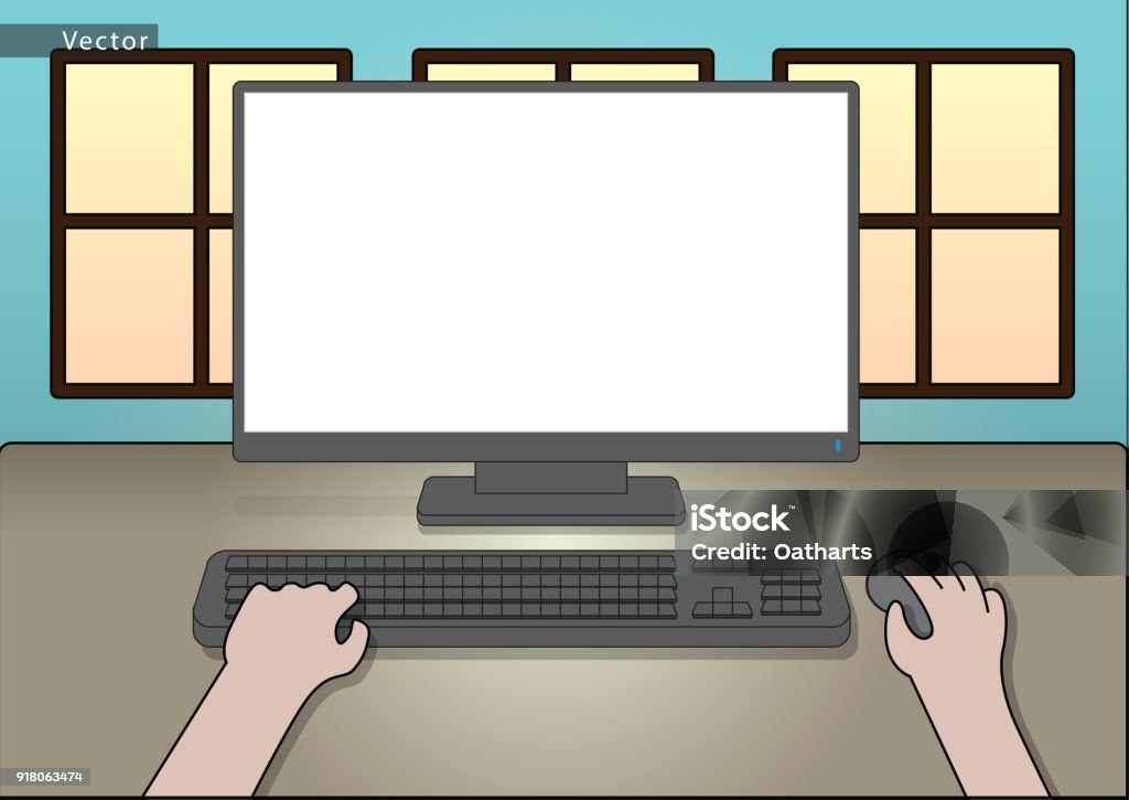Computer Working Vector Art Working At A Computer Vector Style Stock Illustration - Download Image ...