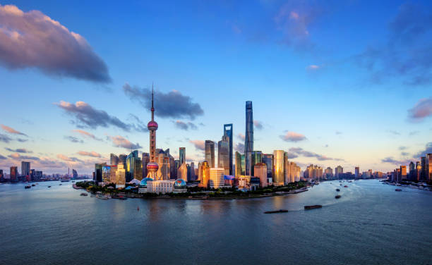 istock Shanghai Cityscape Panoramic at Sunset 918063558