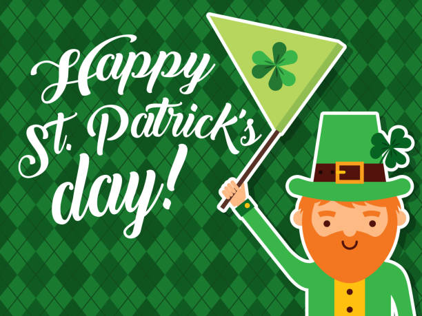 istock happy st patricks day leprechaun waving green flag clover 918063776