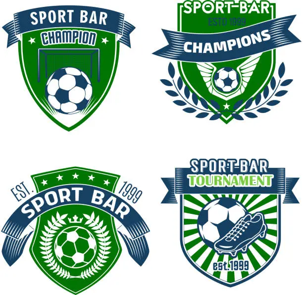 Vector illustration of Vector football sport bar icons of soccer balls