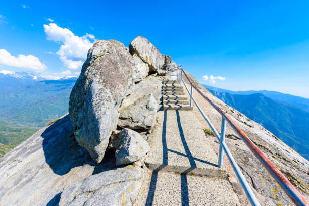 istock Hike on Moro Rock Staircase toward mountain top, granite dome rock formation in Sequoia National Park, Sierra Nevada mountains, California, USA 918079928