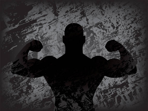 Strong Man on Grunge Background Vector of Strong Man on Grunge Background gym borders stock illustrations