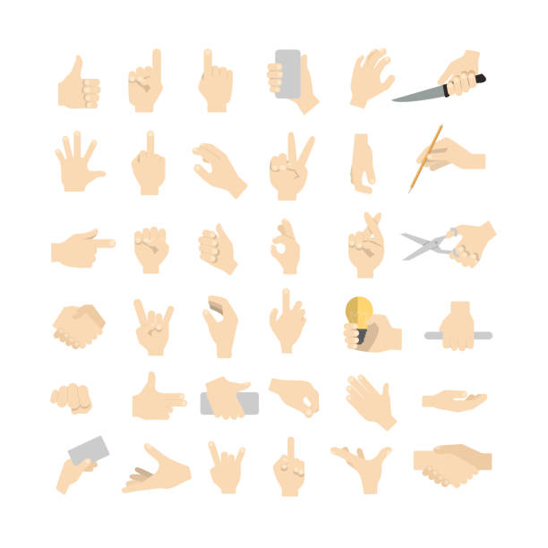 Hand gestures set. Hand gestures set. Showing, pointing and holding things index finger illustrations stock illustrations