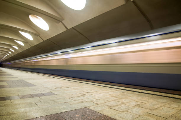 istock Subway metro train arriving at a station 918083544