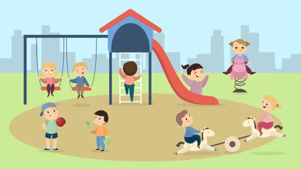 子供たちの遊び場で。 - playground cute baby blue点のイラスト素材／クリップアート素材／マンガ素材／アイコン素材