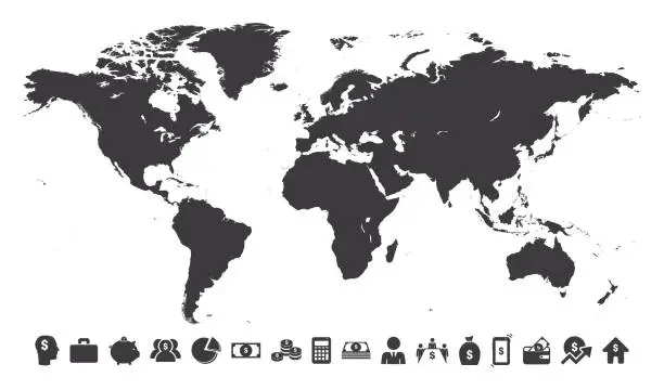 Vector illustration of Map of the World with Financial Icons