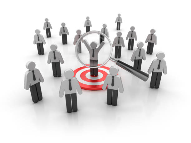 istock Pictogram Teamwork with Target and Magnifying Glass - 3D Rendering 918087800