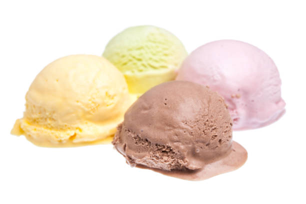 istock ice cream: 4 colorful scoops of ice cream isolated on white background 918090294