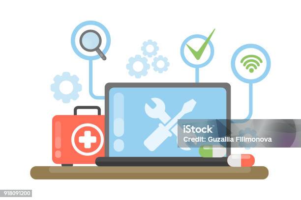 Computer Repair Concept Stock Illustration - Download Image Now - Toolbox, Technology, Work Tool