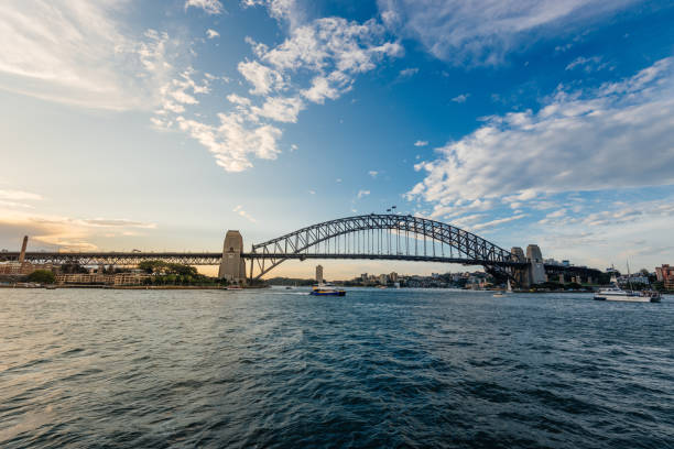 istock Panoramic view on Sydney Harbour Bridge in summer sunset 918094470